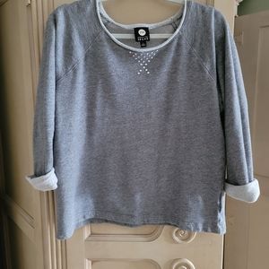 Jones new York sweatshirt material top with cuffed sleeves and silver studs neck